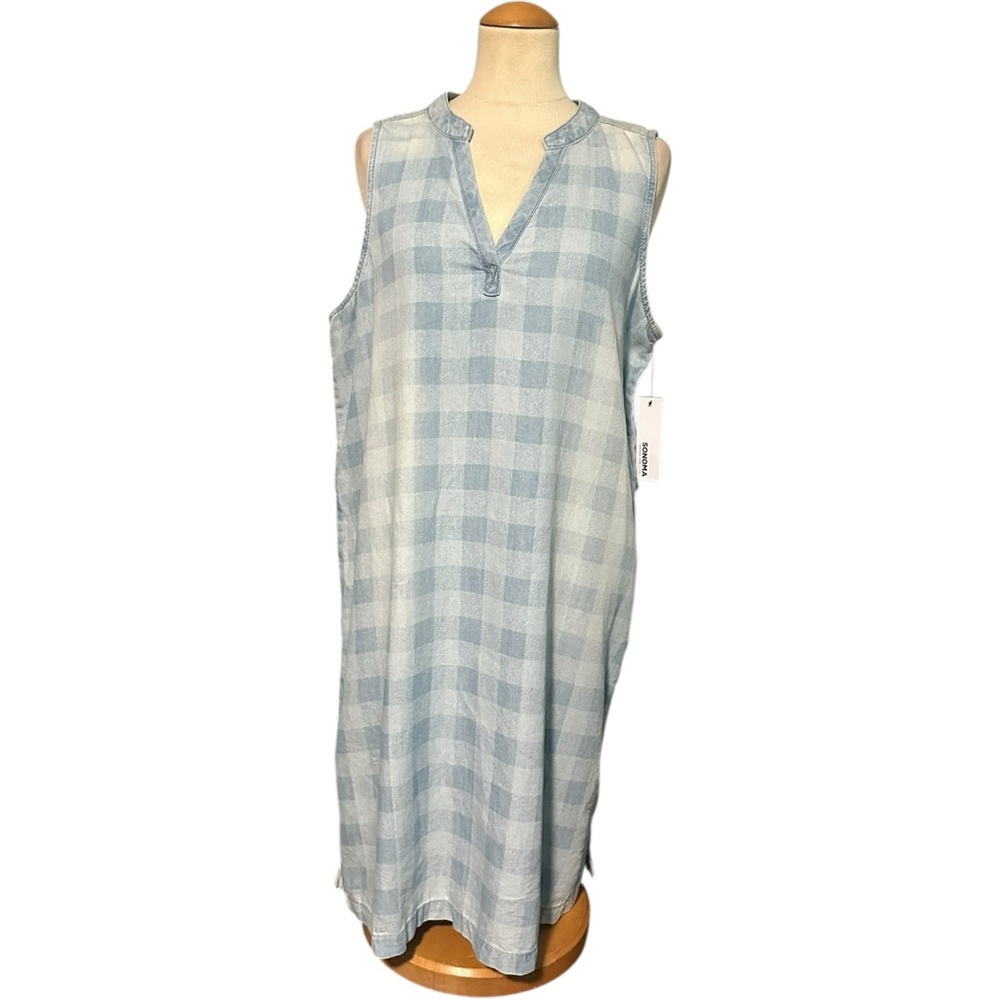 Sonoma Chambray Plaid Dress NWT Blue Large